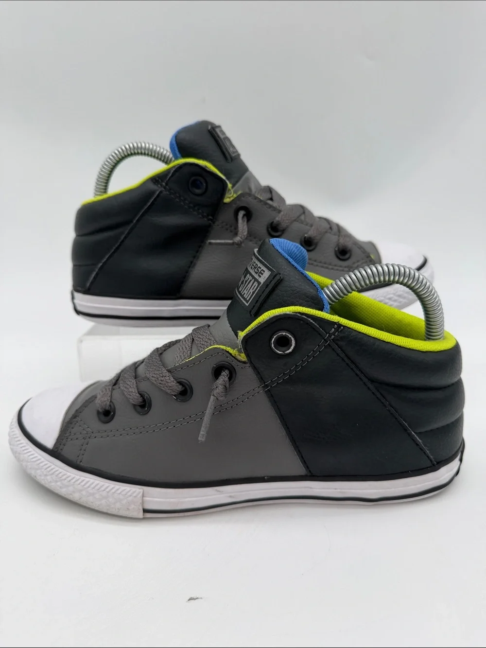 Converse Chuck Taylor All Star Youth Sz 4 Static Mid Sneaker Gray Black Leather